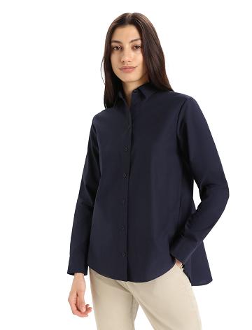 Dámské Long Sleeve Icebreaker Merino Berlin Shirt Tmavě Blankyt | CZ 1306PJJQ